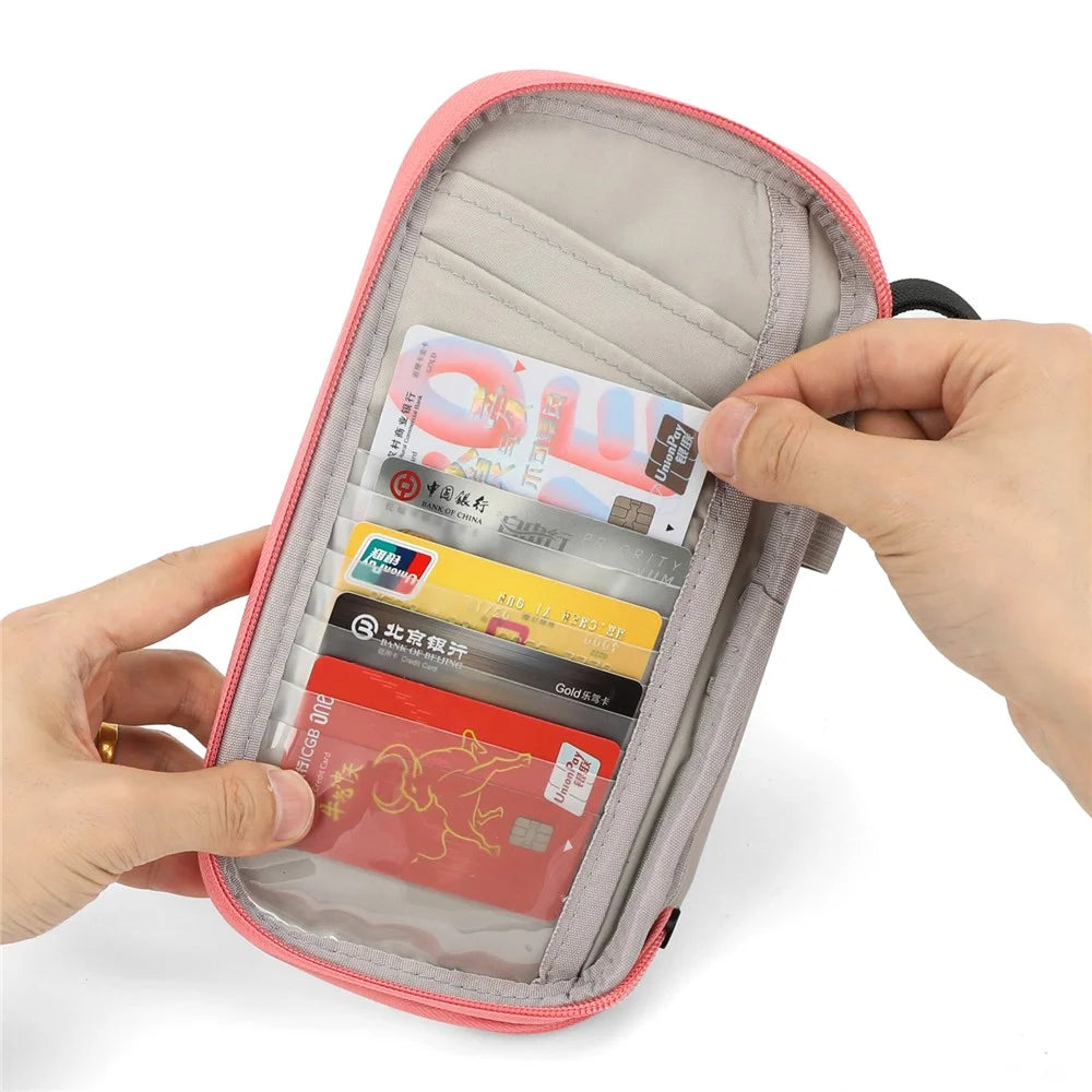 PU Multifunctional Phone Accessories Storage Bag, Passport Pouch with Small Hanging Rope - Pink - 4