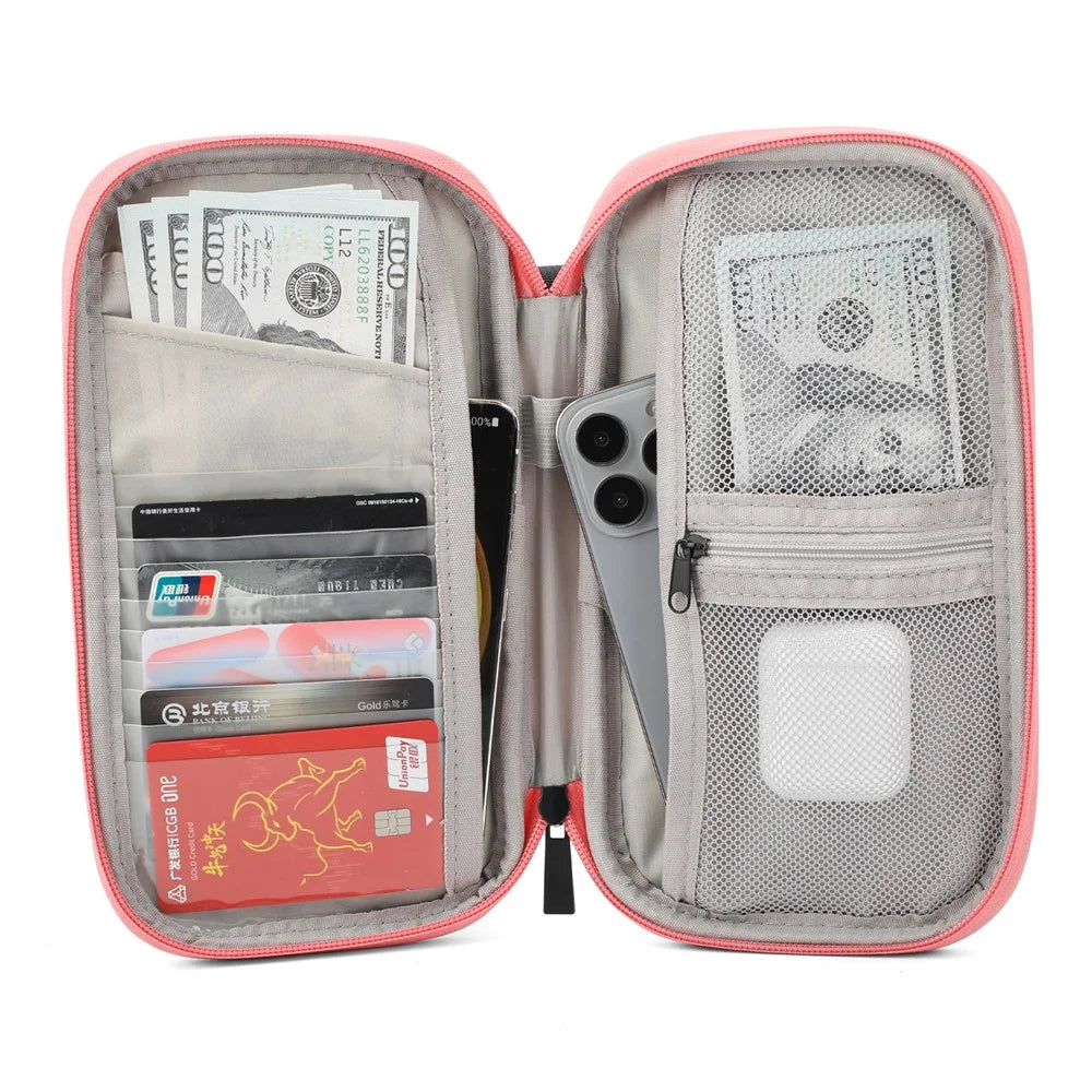PU Multifunctional Phone Accessories Storage Bag, Passport Pouch with Small Hanging Rope - Pink - 5