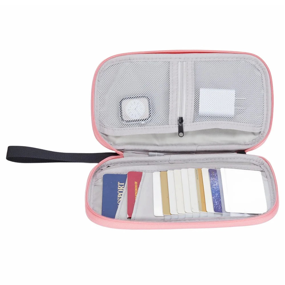 PU Multifunctional Phone Accessories Storage Bag, Passport Pouch with Small Hanging Rope - Pink - 7
