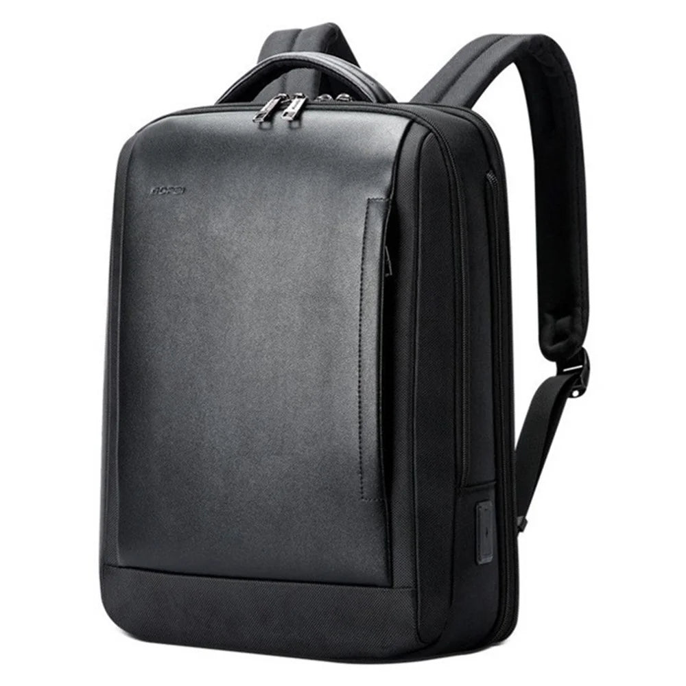 BOPAI Genuine Cow Leather Laptop Backpack 15.6 inch Business Travel Rucksack with Charging Port - 1