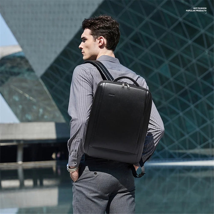 BOPAI 15.6 inch Laptop Backpack Genuine Cow Leather Water Resistant Business Travel Rucksack - 2
