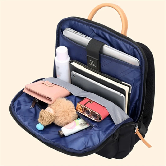 BOPAI 14-inch Laptop Waterproof Backpack Nylon Polyester Business Commute Notebook Shoulder Bag - Black - 3