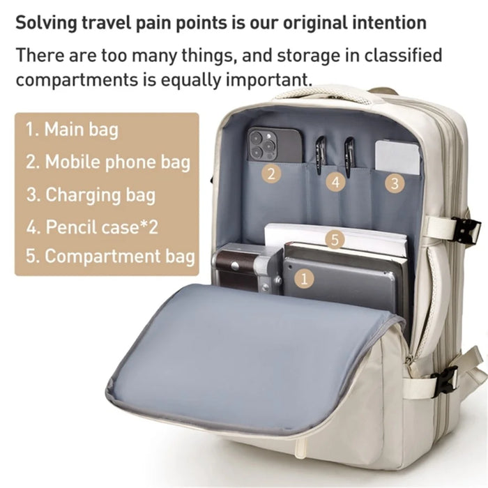 Travel Backpack Fit 15.6 Inch Laptop Computer Work Bag with USB Charging Port - Beige - 2