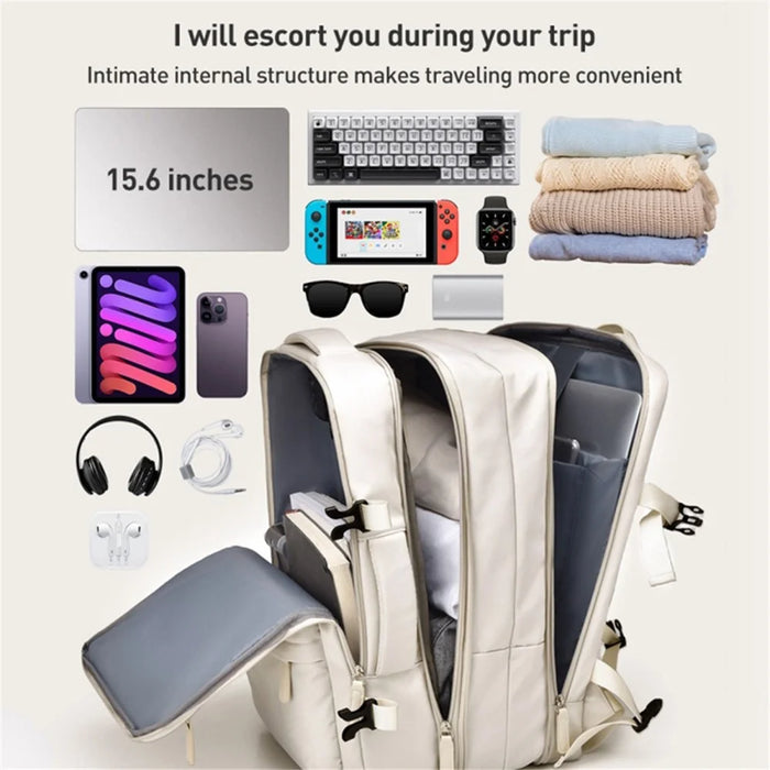 Travel Backpack Fit 15.6 Inch Laptop Computer Work Bag with USB Charging Port - Beige - 5