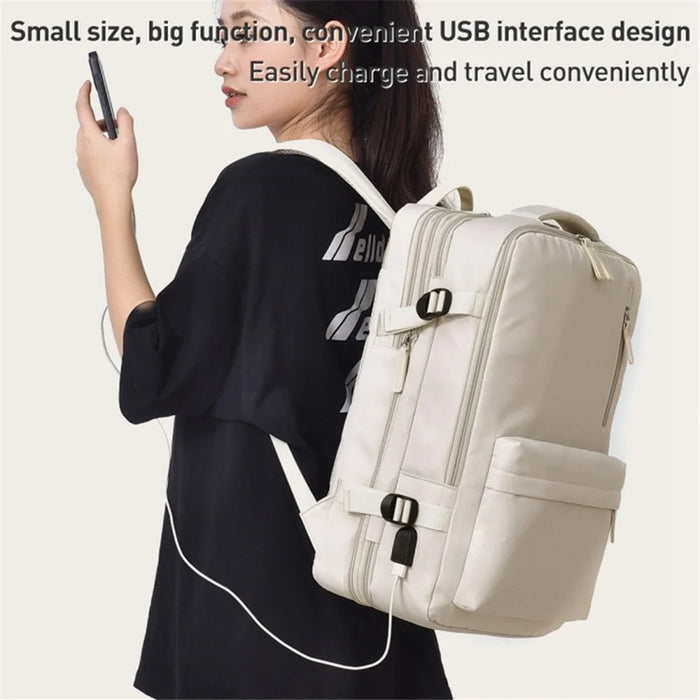 Travel Backpack Fit 15.6 Inch Laptop Computer Work Bag with USB Charging Port - Beige - 7