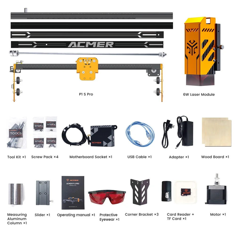 ACMER P1 S Pro 0.06mm Laser Focus Spot Four-wheel Structure 6W Laser Engraver - US Plug - 7