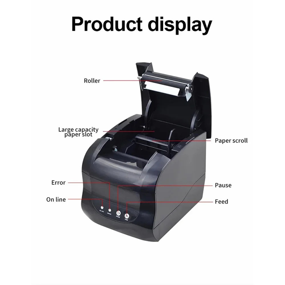 XPRINTER XP-365B 20-80mm QR Code Barcode Label Printer Thermal Self-adhesive Label Printer - US Plug - 2
