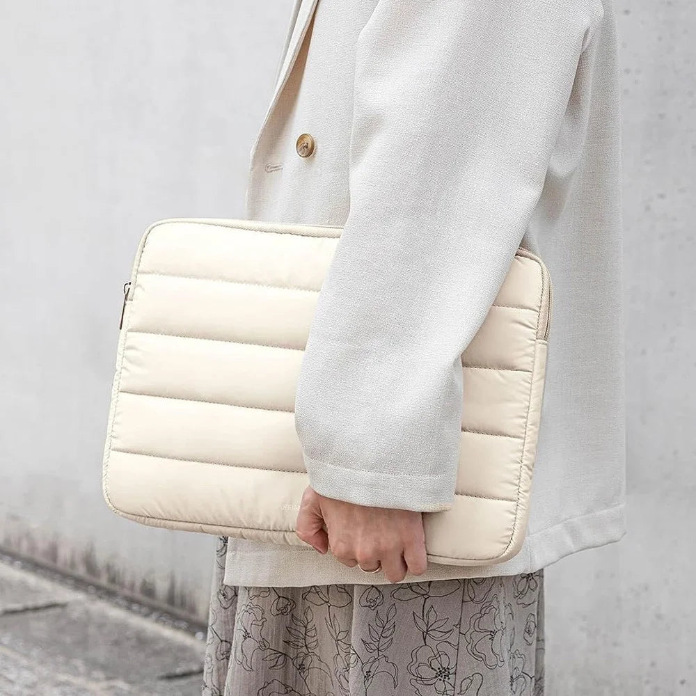 MA593 12.9-13.3 Inch Puffy Laptop Sleeve Waterproof Shockproof Puffer Notebook Case with Soft Lining - Beige - 3