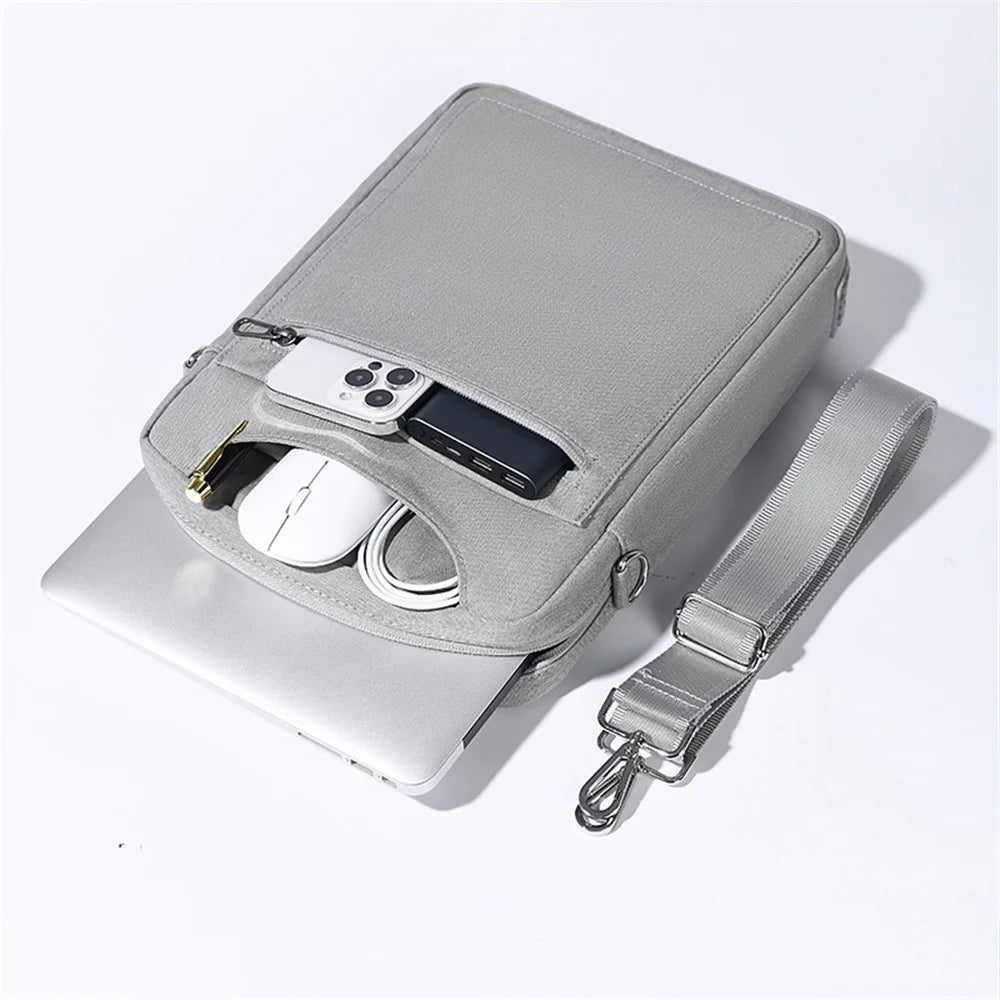 12.9-Inch Laptop Handbag Tablet PC Storage Pouch Briefcase Oxford Cloth Shoulder Bag - Grey - 2
