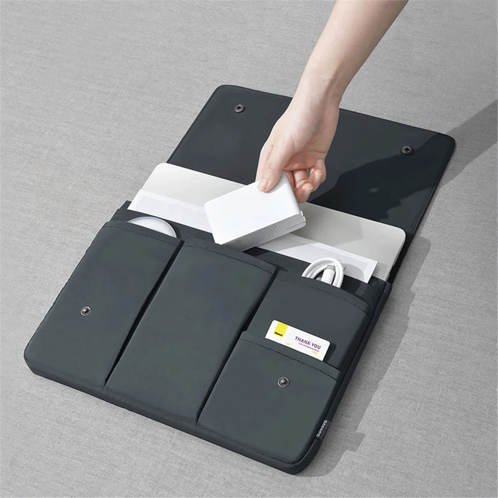 13 inch Laptop Case Multi-Layer Nylon Waterproof Computer Bag Shock Resistant - Black - 1