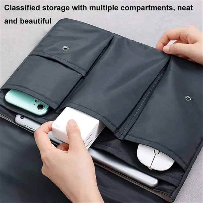 13 inch Laptop Case Multi-Layer Nylon Waterproof Computer Bag Shock Resistant - Black - 4