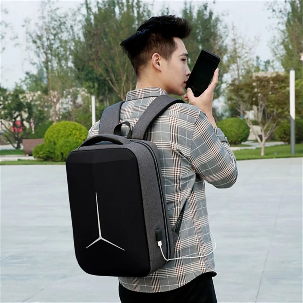 15 inch Laptop Backpack Waterproof Oxford Cloth+Polyester Computer Rucksack with USB Charging Port - Black - 6