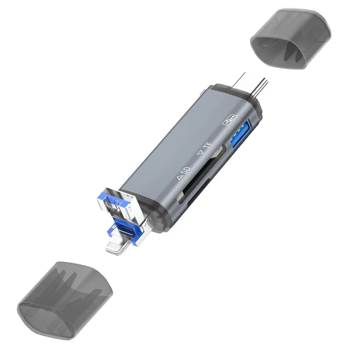 ADS-306 USB / 8-Pin / Type-C Plug SD TF Card Reader U-Disk Data Transfer Adapter - 1