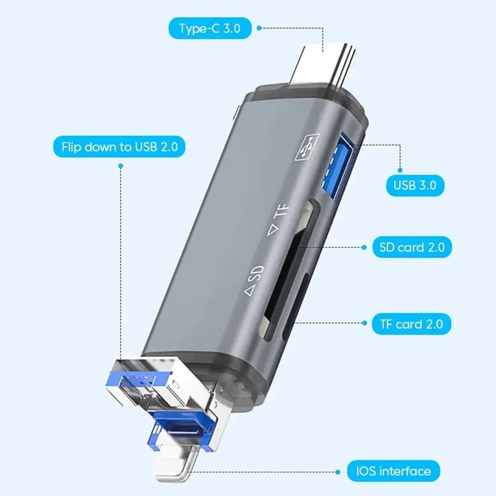 ADS-306 USB / 8-Pin / Type-C Plug SD TF Card Reader U-Disk Data Transfer Adapter - 3