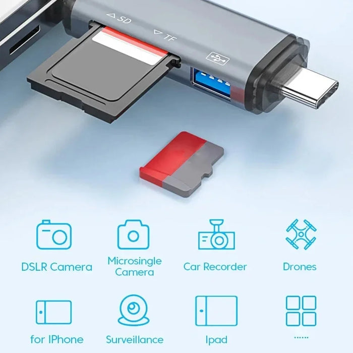 ADS-306 USB / 8-Pin / Type-C Plug SD TF Card Reader U-Disk Data Transfer Adapter - 4