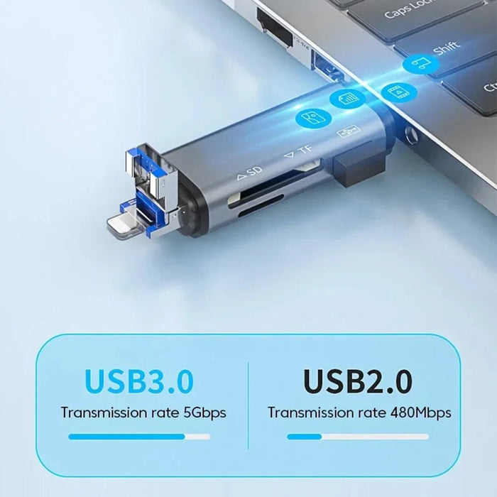 ADS-306 USB / 8-Pin / Type-C Plug SD TF Card Reader U-Disk Data Transfer Adapter - 5
