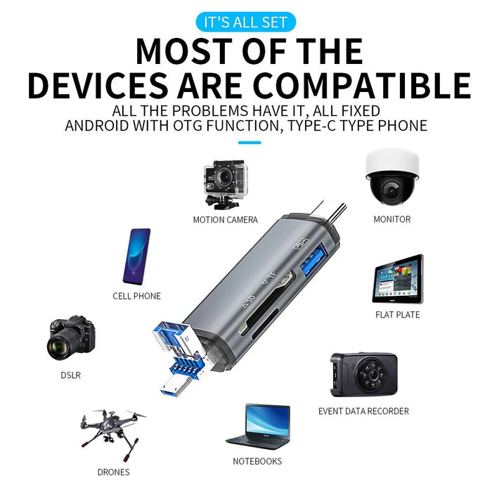 ADS-307 USB / Type-C / Micro Plug SD TF Card U-Disk Reader Data Transfer OTG Adapter - 6