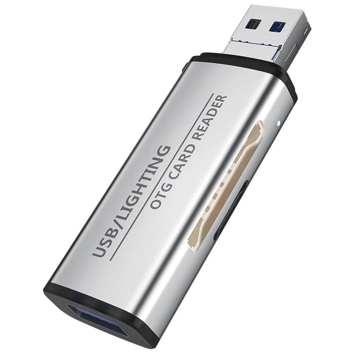 ADS-118 USB / 8-Pin 2-in-1 SD TF Memory Card U-Disk Reader Data Transfer OTG Adapter - Silver - 1