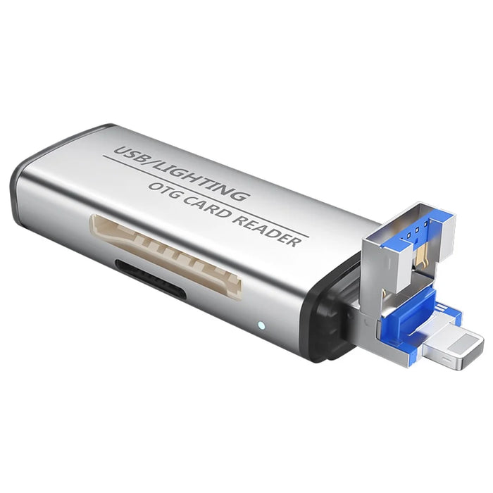 ADS-118 USB / 8-Pin 2-in-1 SD TF Memory Card U-Disk Reader Data Transfer OTG Adapter - Silver - 2
