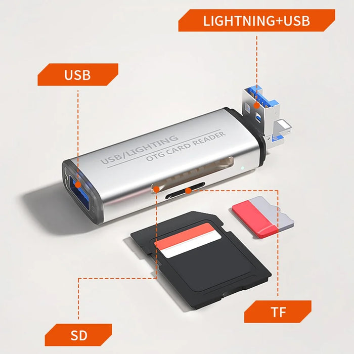 ADS-118 USB / 8-Pin 2-in-1 SD TF Memory Card U-Disk Reader Data Transfer OTG Adapter - Silver - 3