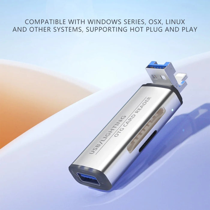ADS-118 USB / 8-Pin 2-in-1 SD TF Memory Card U-Disk Reader Data Transfer OTG Adapter - Silver - 5