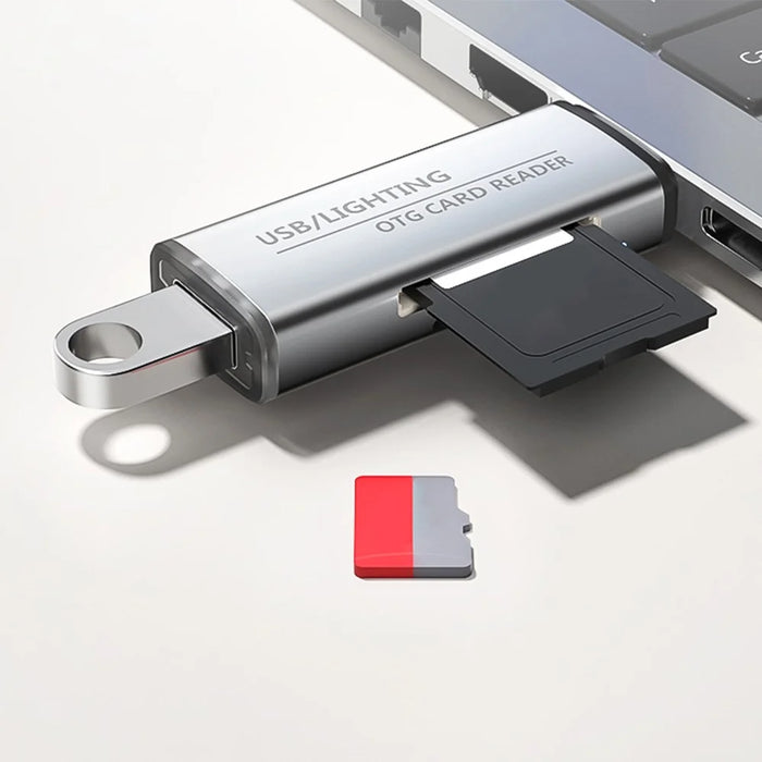 ADS-118 USB / 8-Pin 2-in-1 SD TF Memory Card U-Disk Reader Data Transfer OTG Adapter - Silver - 6
