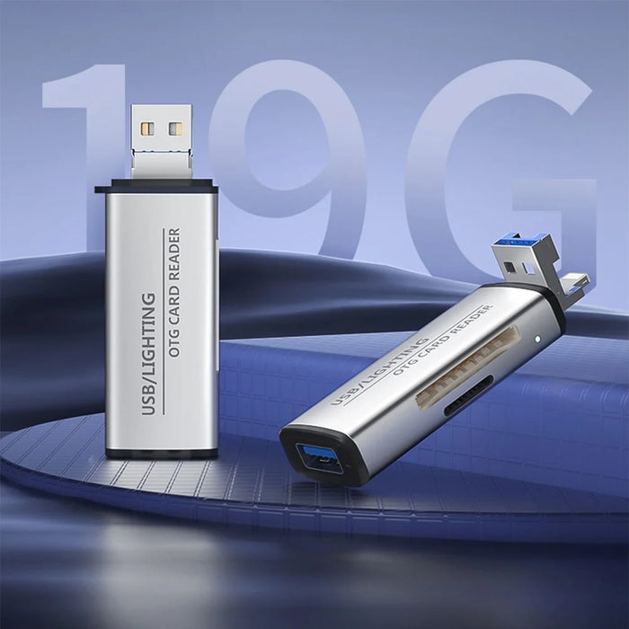 ADS-118 USB / 8-Pin 2-in-1 SD TF Memory Card U-Disk Reader Data Transfer OTG Adapter - Silver - 7