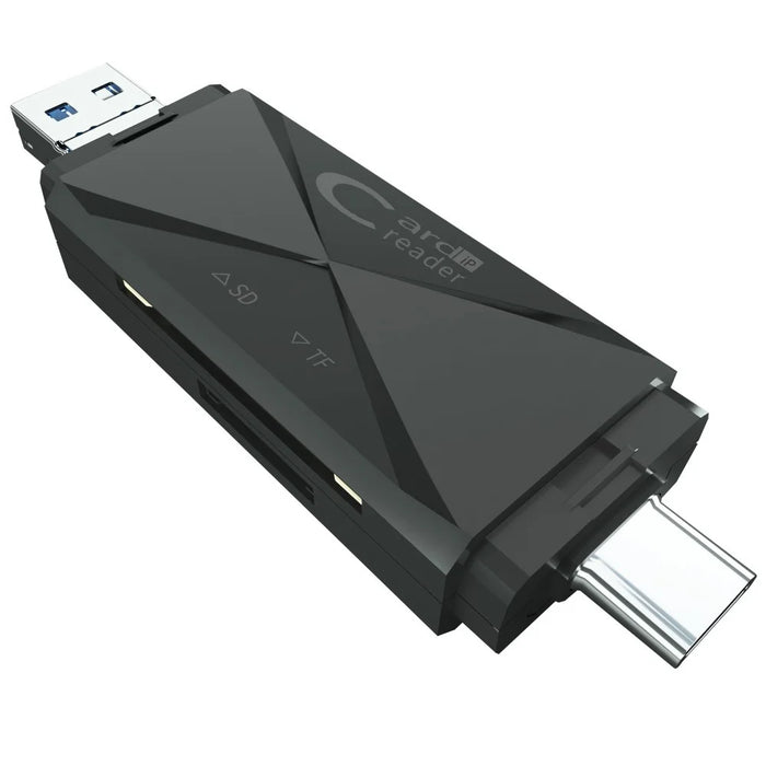ADS-218 USB / 8-Pin / Type-C 3-in-1 SD TF Memory Card Reader Data Transfer Adapter - Black - 1