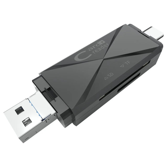 ADS-218 USB / 8-Pin / Type-C 3-in-1 SD TF Memory Card Reader Data Transfer Adapter - Black - 2