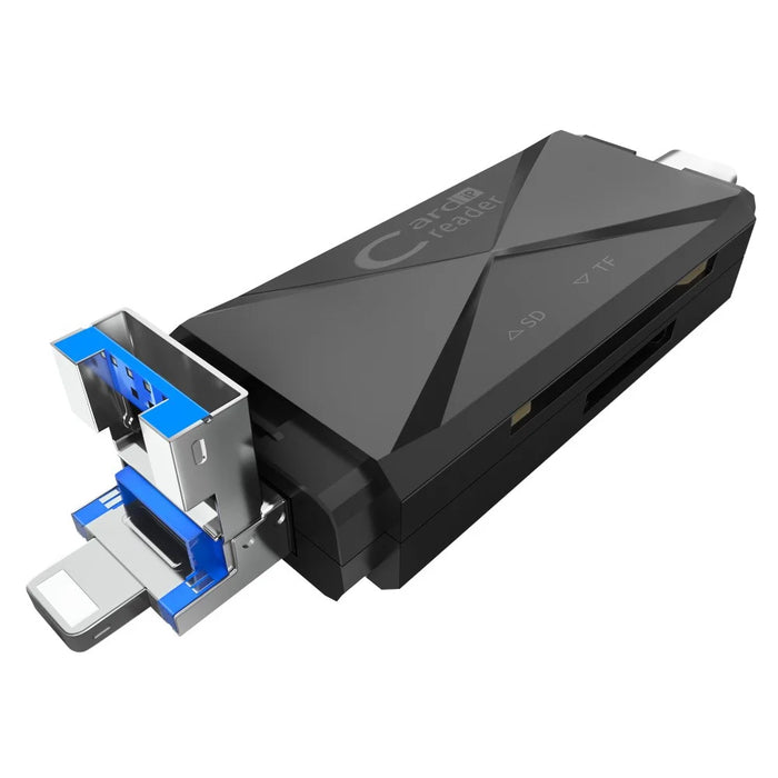 ADS-218 USB / 8-Pin / Type-C 3-in-1 SD TF Memory Card Reader Data Transfer Adapter - Black - 3