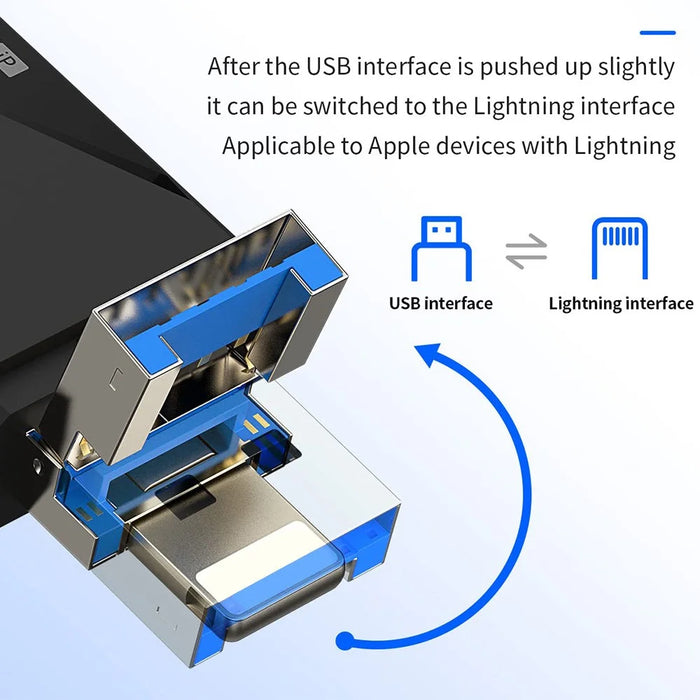 ADS-218 USB / 8-Pin / Type-C 3-in-1 SD TF Memory Card Reader Data Transfer Adapter - Black - 5