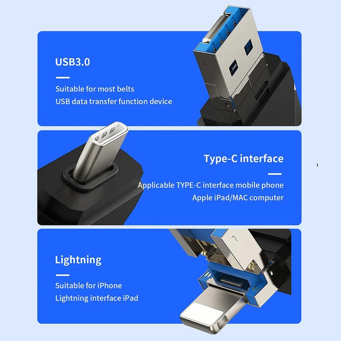ADS-218 USB / 8-Pin / Type-C 3-in-1 SD TF Memory Card Reader Data Transfer Adapter - Black - 6