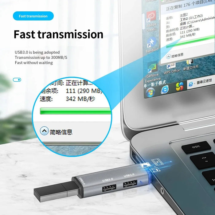 ADS-302C Type-C Adapter Hub to USB 3.0 +  Dual USB 2.0 Expansion Station - Grey - 5