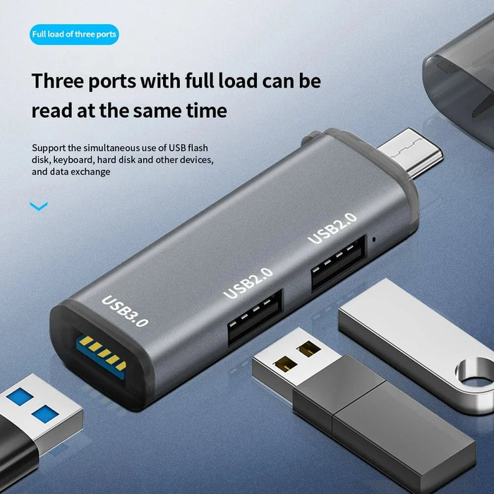 ADS-302C Type-C Adapter Hub to USB 3.0 +  Dual USB 2.0 Expansion Station - Grey - 7