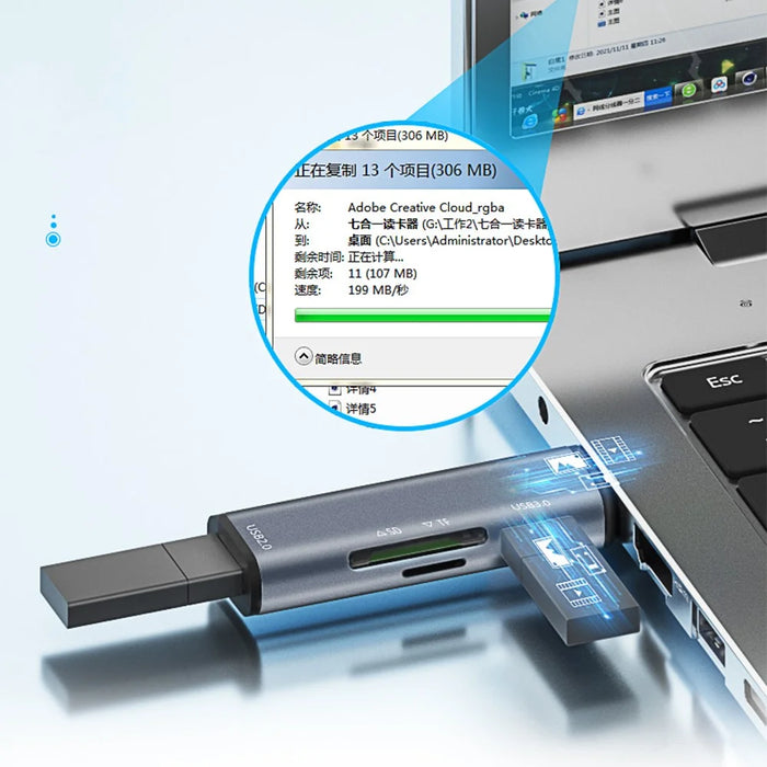 ADS-308A Aluminum Alloy USB 3.0 + USB 2.0 Splitter Hub SD / TF Card Reader - 5