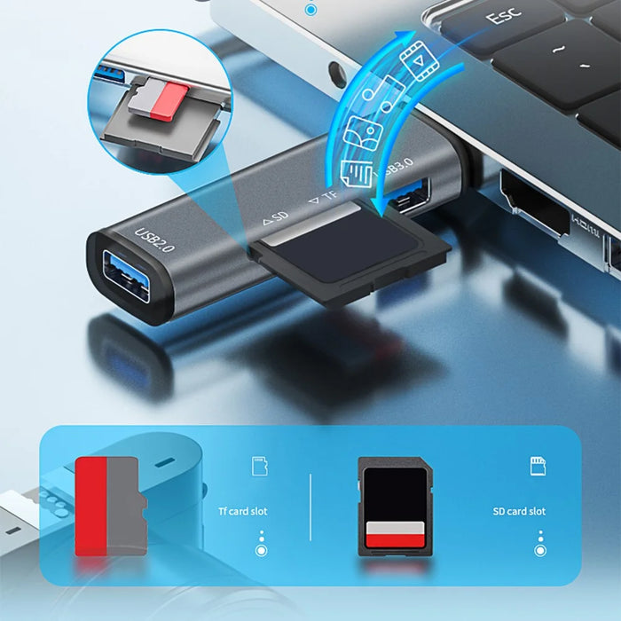 ADS-308A Aluminum Alloy USB 3.0 + USB 2.0 Splitter Hub SD / TF Card Reader - 7