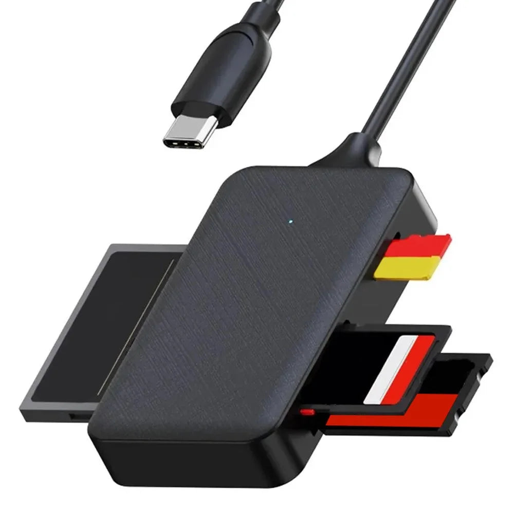 4-In-1 USB-C Card Reader for SD+TF+MS+CF Cards Laptop Computer Data Transfer Adapter - 1