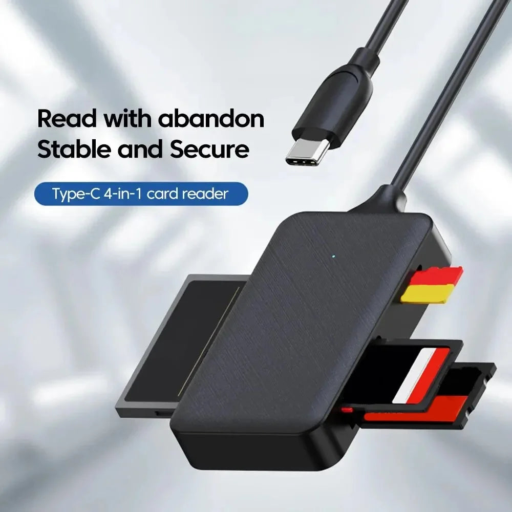 4-In-1 USB-C Card Reader for SD+TF+MS+CF Cards Laptop Computer Data Transfer Adapter - 3