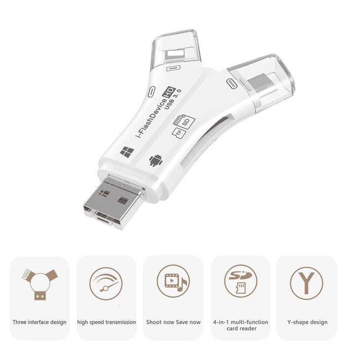 NK908C HD 4-in-1 Ip / USB-C 3.0 / USB-A 3.0 / Micro Charging Adapter SD / TF Card Reader - White - 2