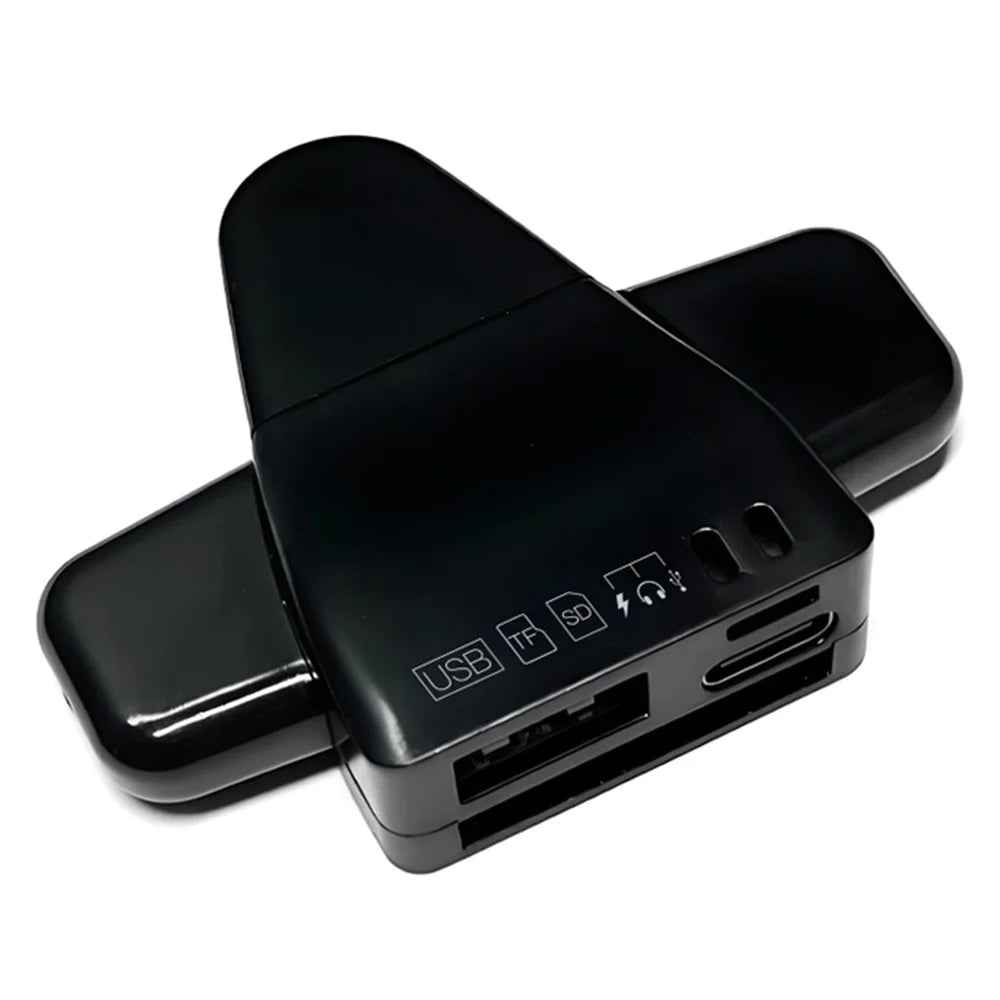 USB / 8-Pin / Type-C Plug Card Reader USB+SD+TF+USB-C Memory Card U-Disk Hard Disk Adapter - Black - 1