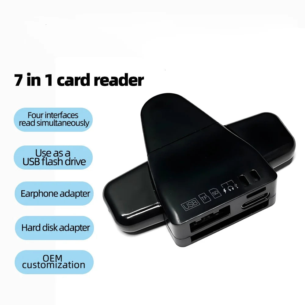 USB / 8-Pin / Type-C Plug Card Reader USB+SD+TF+USB-C Memory Card U-Disk Hard Disk Adapter - Black - 2