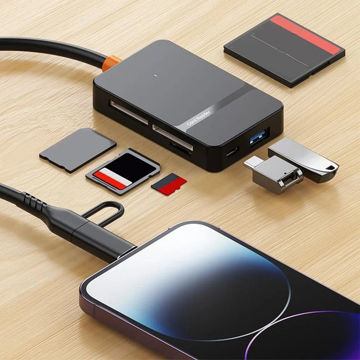 For Huawei  /  Xiaomi  /  Samsung 8-in-1 Card Reader Type-C + iP to SD  /  TF  /  MS  /  CF1  /  Type-C  /  USB 3.0 U Disk Reading Adapter - 6