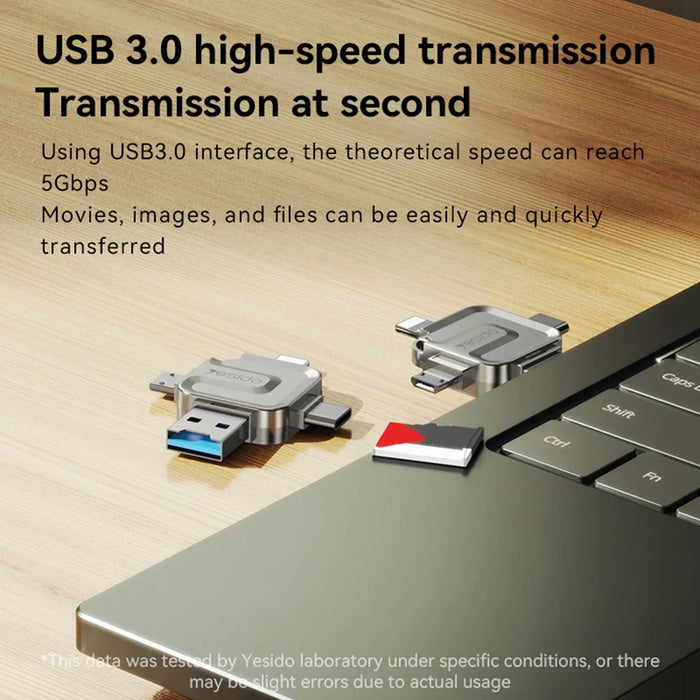 YESIDO GS23 USB 3.0 High Speed Card Reader 4 in 1 TF Card Reader Portable Memory Card Adapter - 3