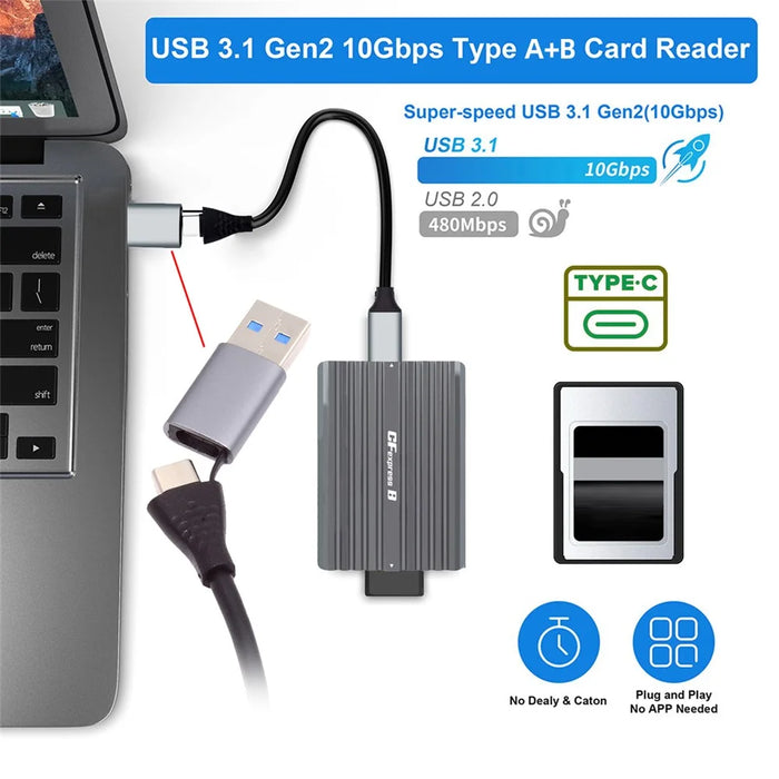 UC-152-CFX USB3.1 Type-C USB3.0 Type-A to CF Express Extension Card Reader CFE Type-A Type-B Support R5 Z6 Z7 CFB Memory Card - 6