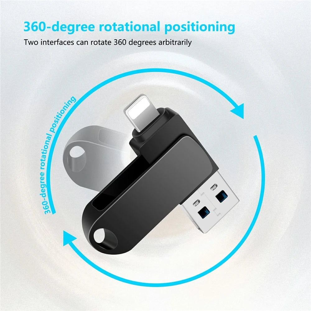 2 in 1 Card Reader 32GB OTG USB Flash Drive with 8Pin + USB 3.0 Port U Disk for iPhone Computer PC - Black - 4