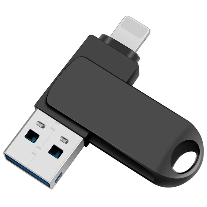 2 in 1 Card Reader 128GB OTG USB Flash Drive with 8Pin + USB 3.0 Port U Disk for iPhone Computer PC - Black - 1