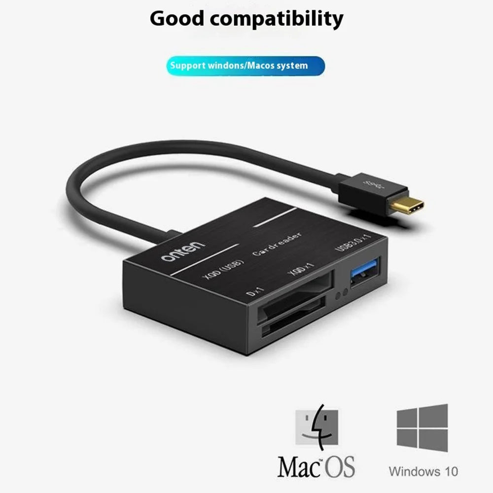 ONTEN OTN-9189 Type-C to XQD / SD Slot + USB 3.0 High Speed Data Transfer 3 in 1 Card Reader - 2