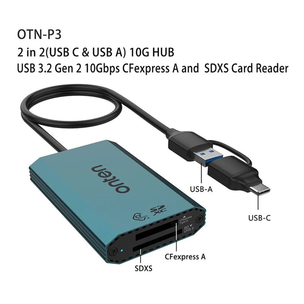 ONTEN P3 Dual Slot Card Reader USB-A / USB-C to Cfexpress A / SDXC High Speed Data Transfer Adapter - 6