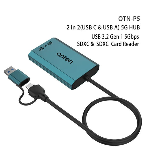 ONTEN OTN-P5 USB-C / USB 3.0 to Dual SD Card Reader UHS-II Data Transfer Adapter for Laptop PC - 2