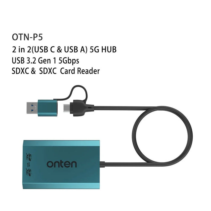 ONTEN OTN-P5 USB-C / USB 3.0 to Dual SD Card Reader UHS-II Data Transfer Adapter for Laptop PC - 3